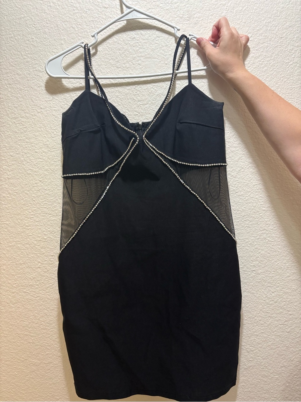 Black Beaded Trim Spaghetti Strap Mini Dress